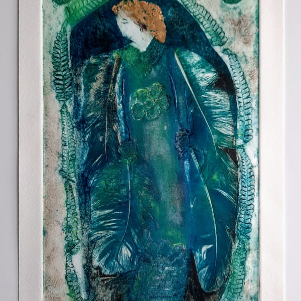 "Angel Waiting" an original collagraph print.