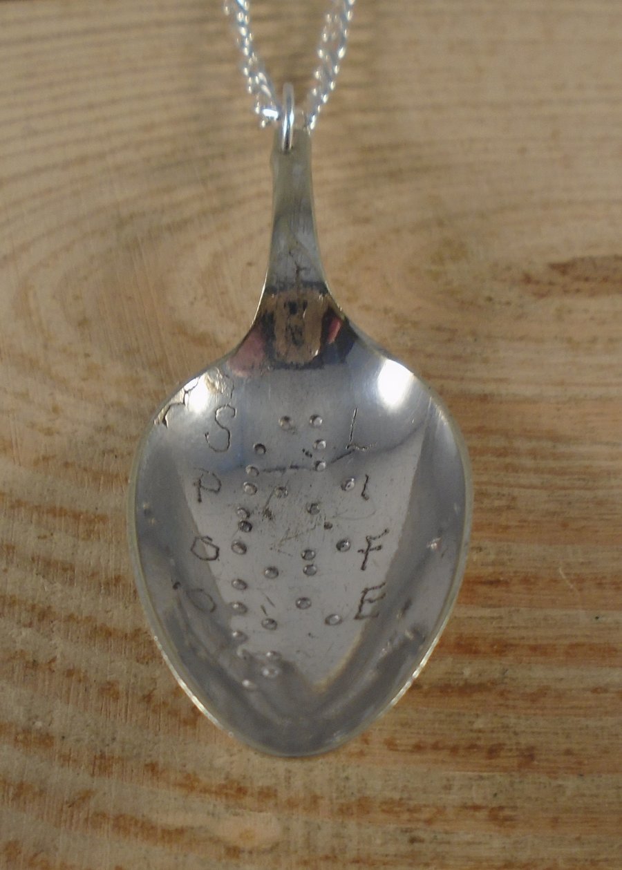 Upcycled Silver Plated Braille 'Spoon Life' Spoon Necklace SPN062006