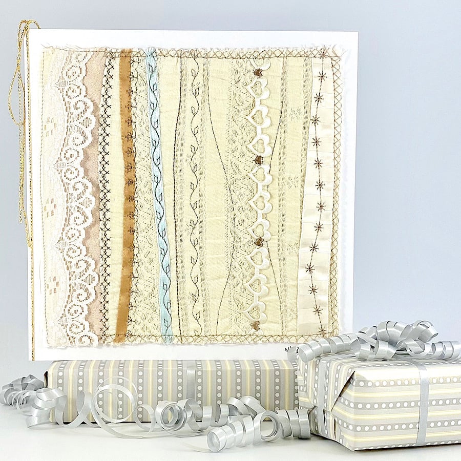 Wedding card - luxury premium embroidered fabric textile embroidery