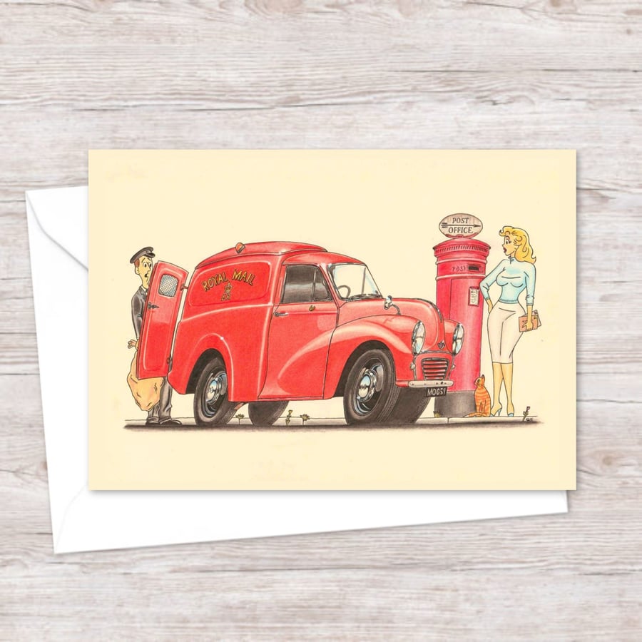 Classic Post Office Van Greetings Card: Hand Drawn Art Card  (323)