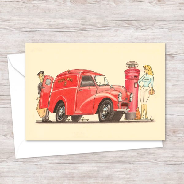 Classic Post Office Van Greetings Card: Hand Drawn Art Card  (323)