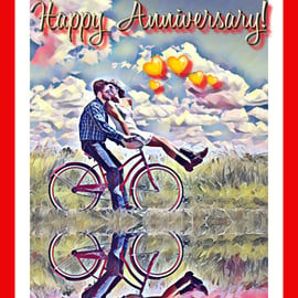 Happy Anniversary Couple on a Bike Card A5