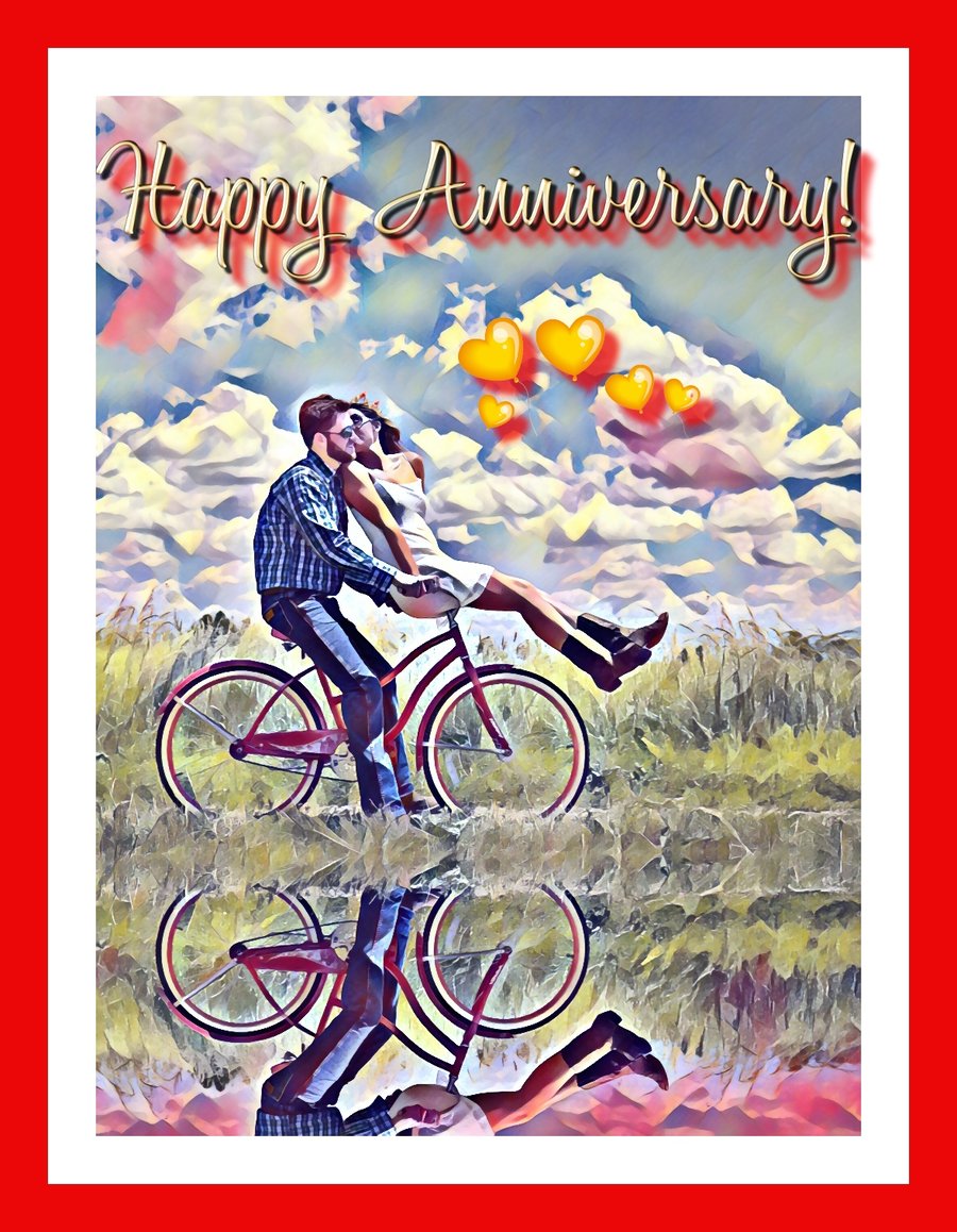 Happy Anniversary Couple on a Bike Card A5