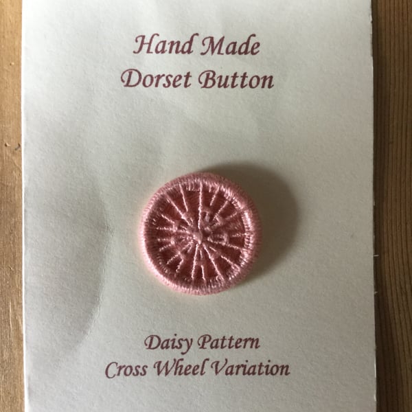 Hand Made Dorset Crosswheel Button, Daisy Pattern, Coral, 25 mm