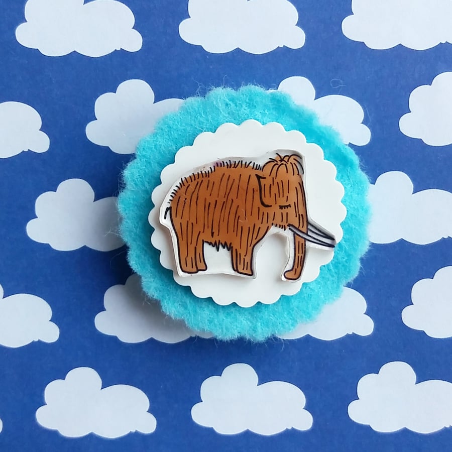 brooch  - martin the mini mammoth - hand painted brooch pin