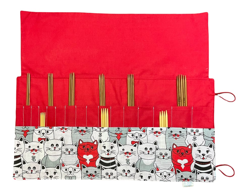 Double pointed case with cats, DPN Case, knitting needle case, crochet hook case