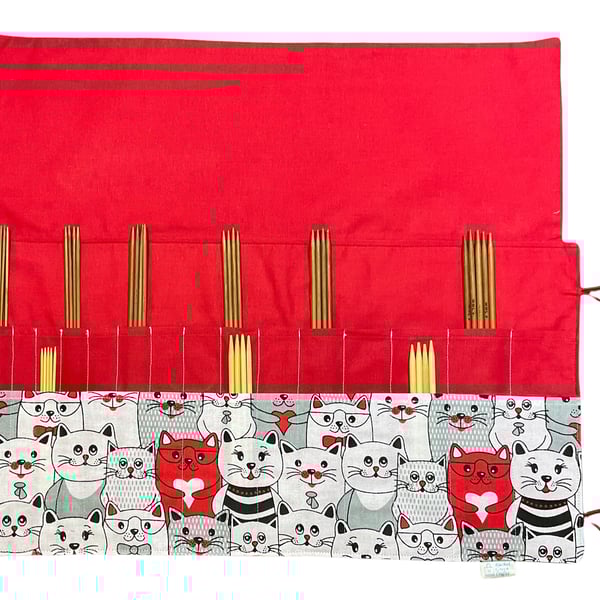 Double pointed case with cats, DPN Case, knitting needle case, crochet hook case