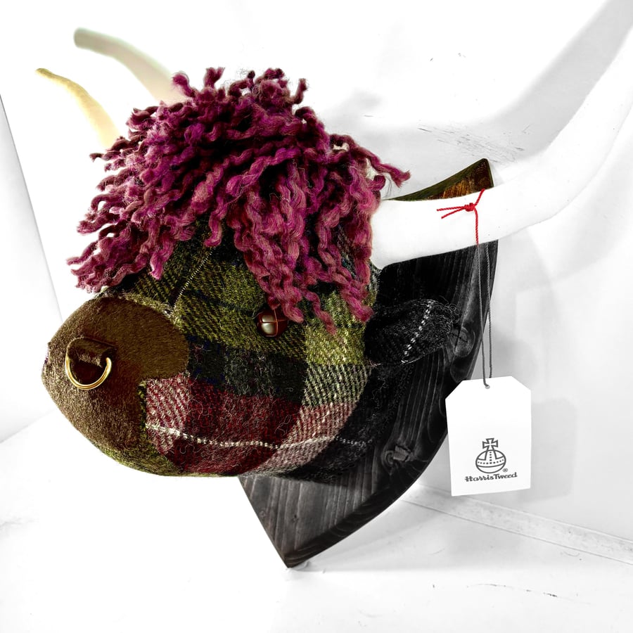 Stylish cow trophy head, made in tartan and tweeds.