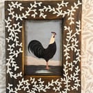 Rustic Upcycled Hand Painted Wooden Frame with Vintage Cockerel Picture