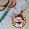Snowman hanging woodslice decoration 