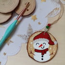 Snowman hanging woodslice decoration 