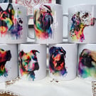 Mugs, various breeds in colour splash style