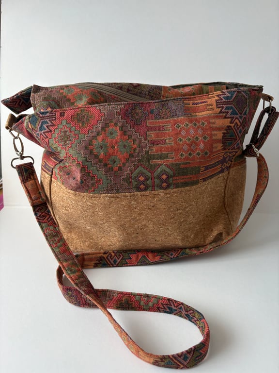 Hand made tapestry and cork Shoulder bag. 