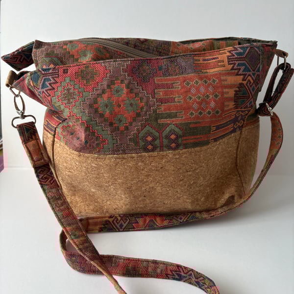Hand made tapestry and cork Shoulder bag. 