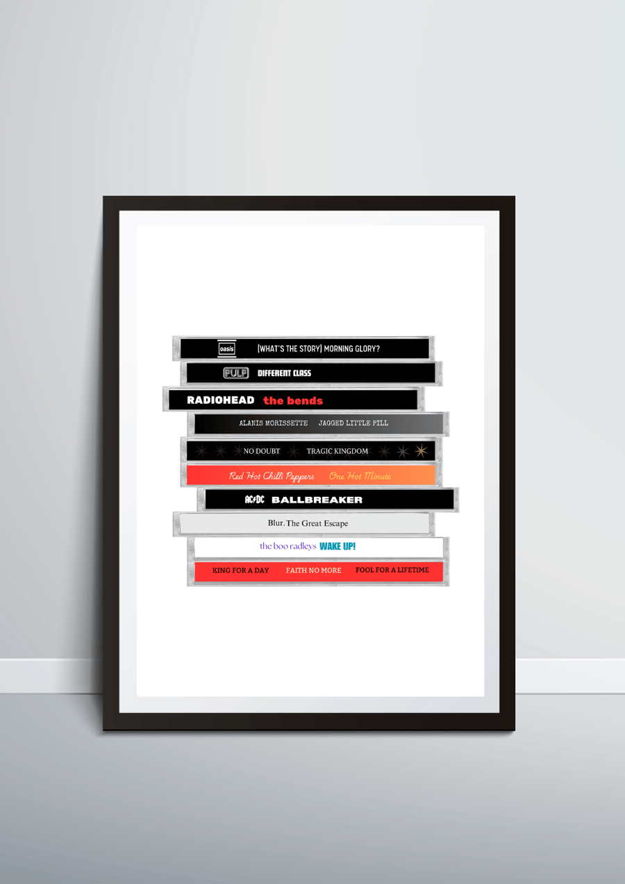 A4 Music Art, CD stack, Favourite Playlist, 1995, 30th Birthday