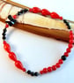 Red Bamboo Coral Bracelet With Black Spinel And Swarovski Butterfly - Image 1
