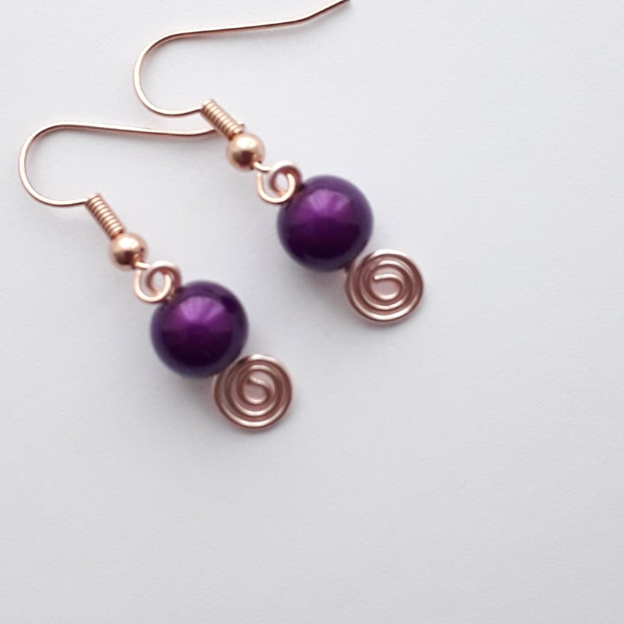 Purple Bead Spiral Earrings 