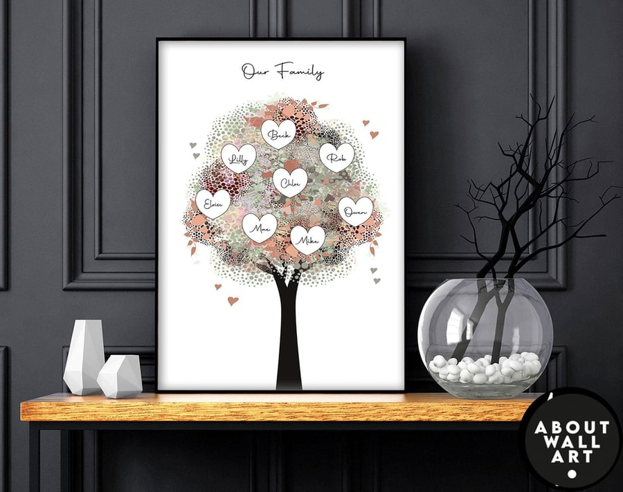 Custom family tree wall art with names, mothers day gift from daughter, grandma 