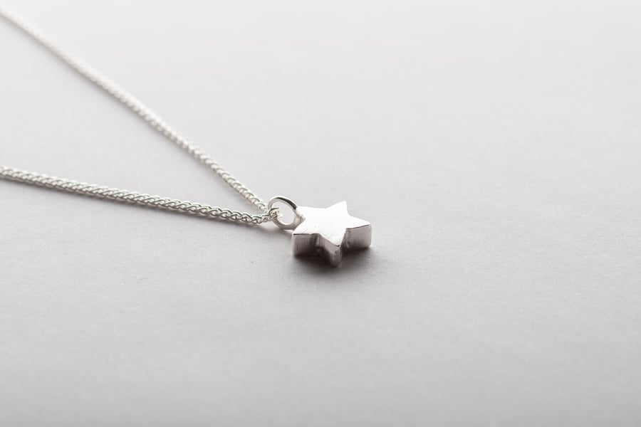 Star Necklace, Hand Carved Sterling Silver