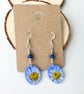 Real Pressed Daisy Blue Sliver Plated Dangle Wood and Bead Earrings - Image 4