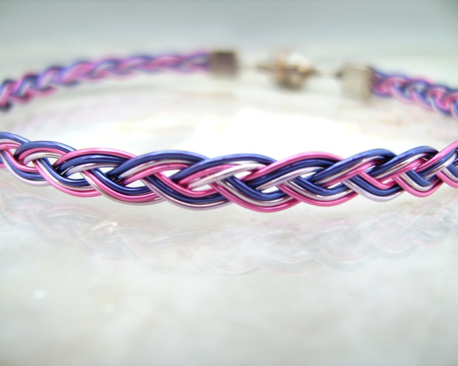 Purple Lilac Pink Copper Wire Braid Bracelet,