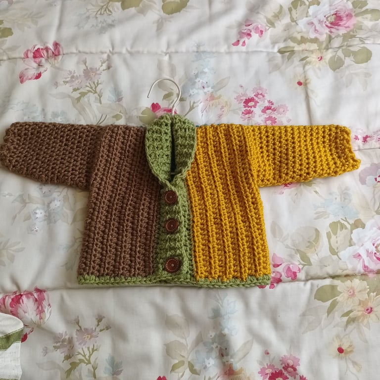 Crochet Baby cardigan, woodland colours