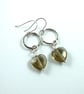 Earrings, Sterling Silver Small Hoop and Smoky Quartz Heart Droppers - Image 4