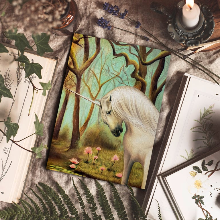 Fine Art Greeting Card, "Unicorn Grove," with wee touches of glitter 