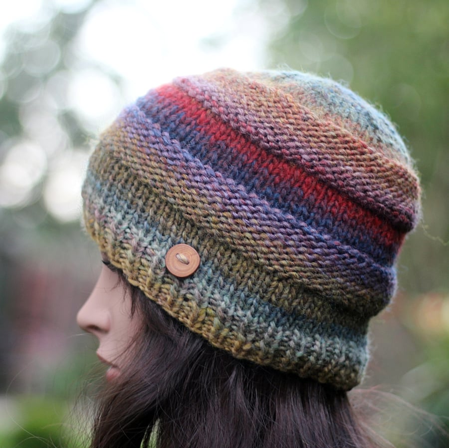 Beanie hat knitted multicolour womens