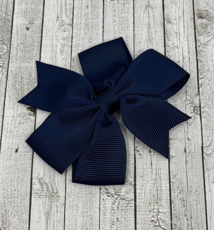 Small Navy Pinwheel (Coat tail) 3 inch Bow on clip