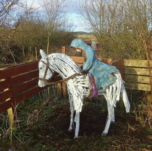 Girl on horse fantasy mythical legend driftwood sculpture