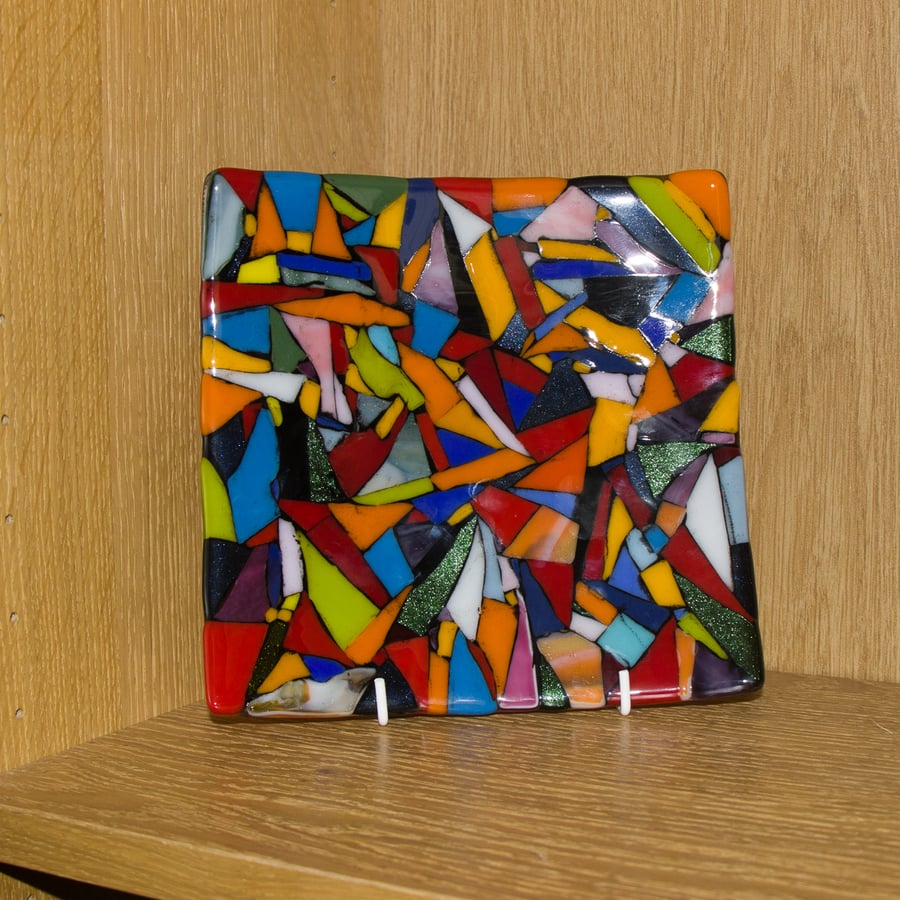 Multicoloured Mosaic Fused Glass Plate - 9208