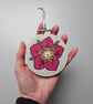 Hellebore mini hoop, handmade embroidered hanging decoration