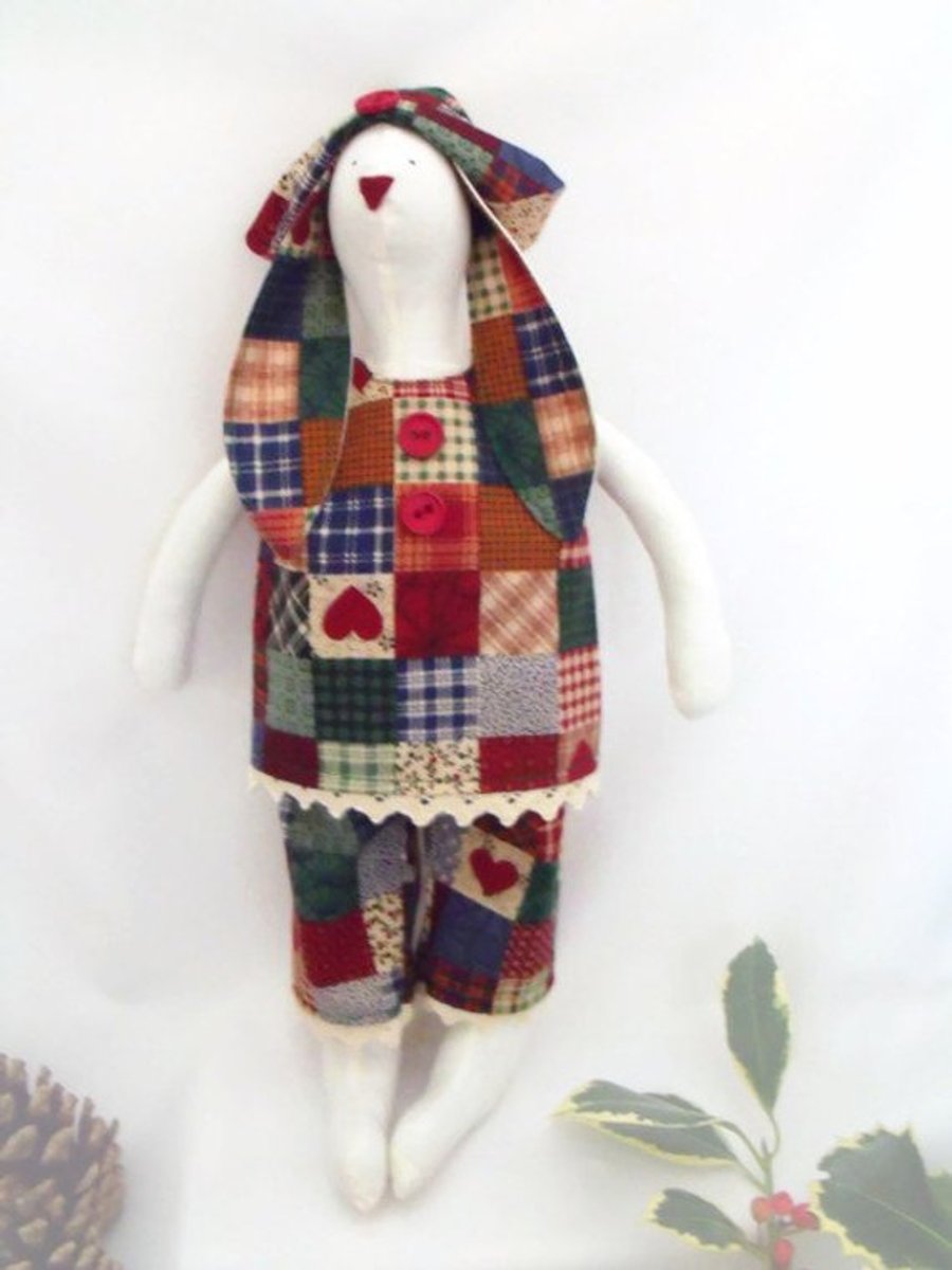 Tilda style white primitive bunny rabbit doll for display