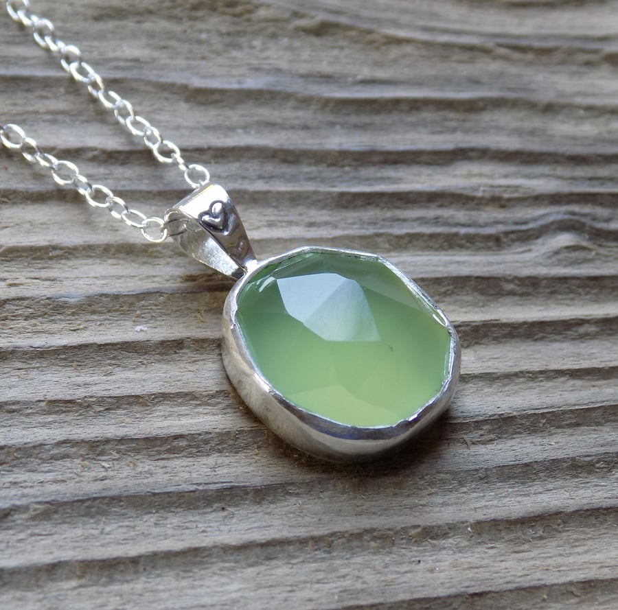 Sterling silver and checker lime green chalcedony pendant