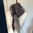 Triangular Scarf Shawl in mute Purple and Grey tones handknitted 203cms long 