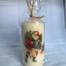 Decorated Candle Smiling Santa with Gifts Christmas Decoupage Unusual 15cms