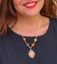 Autumn Pendant Necklace, Orange Necklace, Animal Art Pendant, Deer, Lyre - Image 4