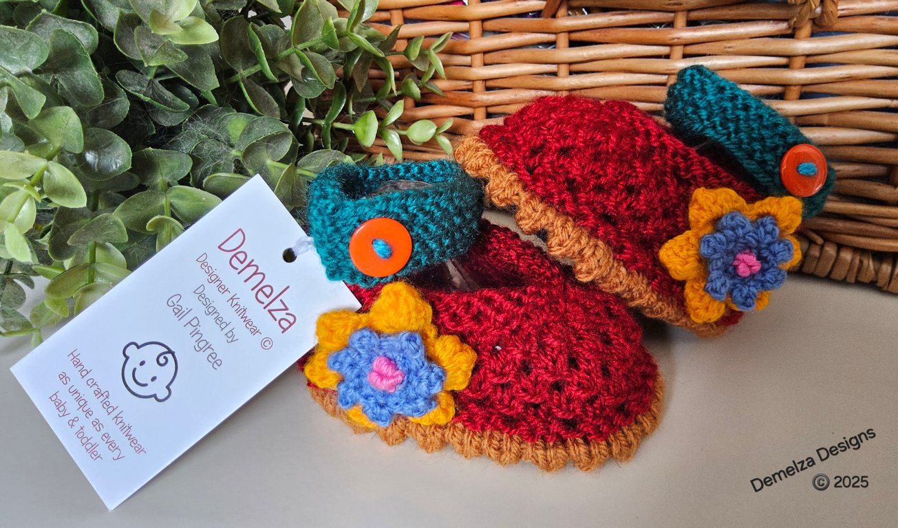 Designer Baby Girl's Red Lacey Flower Shoes  3-6 months size