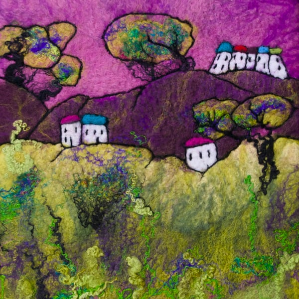 Textile Picture. Deep Pink, Shepherd Take Warning. Original Wet Felted Art 
