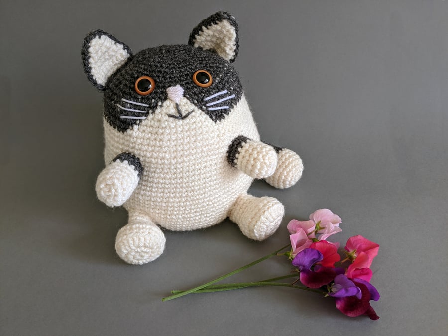 Cat Shaped Doorstop in Grey and Cream Folksy