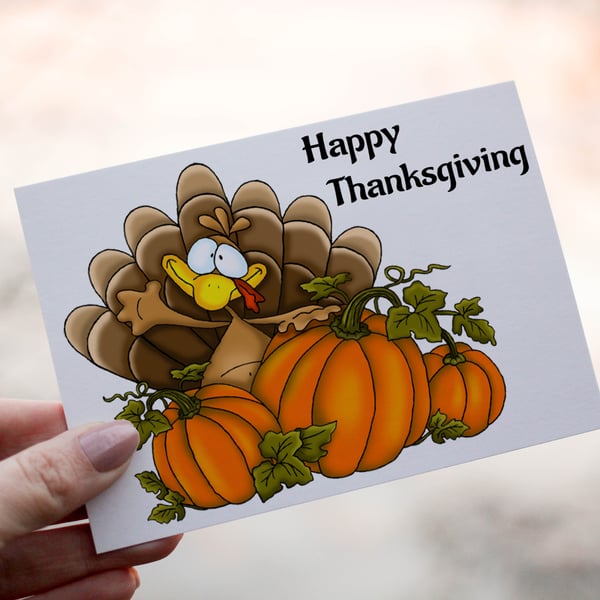 Turkey & Pumpkin Happy Thanksgiving Card, Thanksgiving Card, Family Thanksgiving