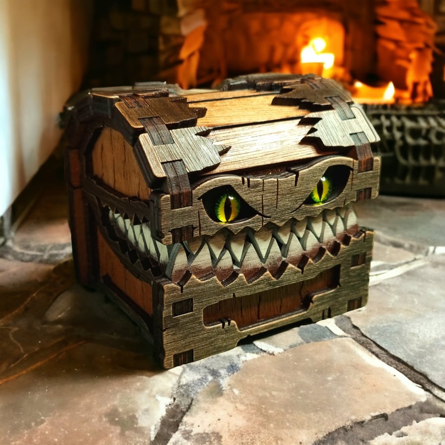 Mimic dice box, dungeons and dragons classic dnd, Mimic Treasure Chest Design