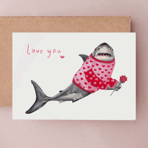 Shark Love Card - Funny Anniversary, Cards for Him or Her, Funny cards