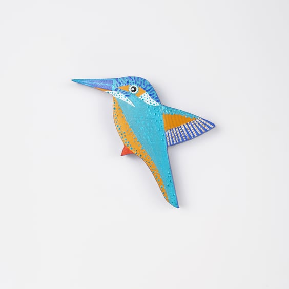Kingfisher wall hanging, miniature bird art, gift for bird lover.