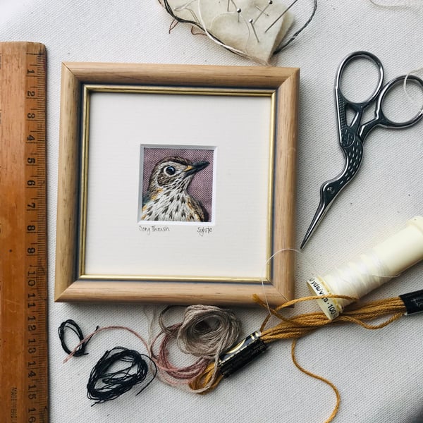 Song Thrush - hand stitched picture