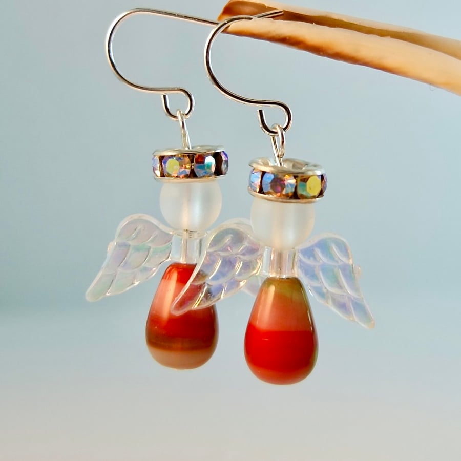 Christmas Angel Glass Earrings - Handmade In Devon - Free UK P&P