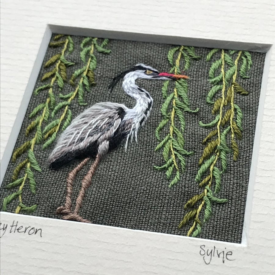 Heron - hand stitched picture 