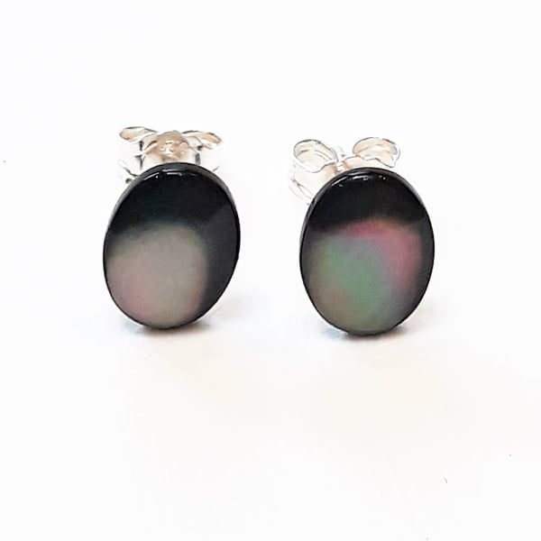 Shell Stud Earrings, Black Lip Mother of Pearl Sterling Silver Studs