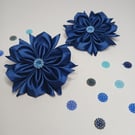 Dark Blue Ribbon Roses with Rhinestones, Cute Toddler Pigtail Elastics, Birthday